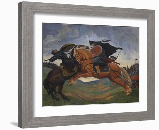 Single Combat of Peresvet and Temir-Murza on the Kulikovo Field in 1380-Mavriki Petrovich Jacobi-Framed Giclee Print