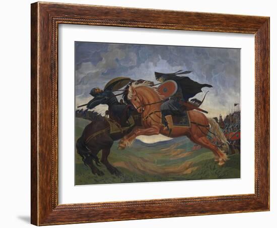 Single Combat of Peresvet and Temir-Murza on the Kulikovo Field in 1380-Mavriki Petrovich Jacobi-Framed Giclee Print