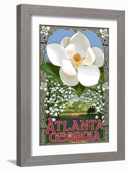 Single White Magnolia - Atlanta, Georgia-Lantern Press-Framed Art Print