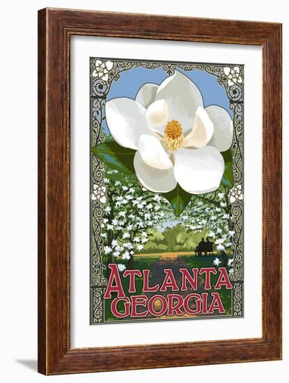 Single White Magnolia - Atlanta, Georgia-Lantern Press-Framed Art Print