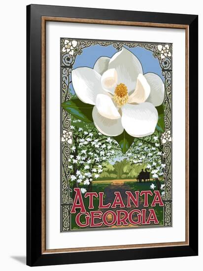 Single White Magnolia - Atlanta, Georgia-Lantern Press-Framed Art Print