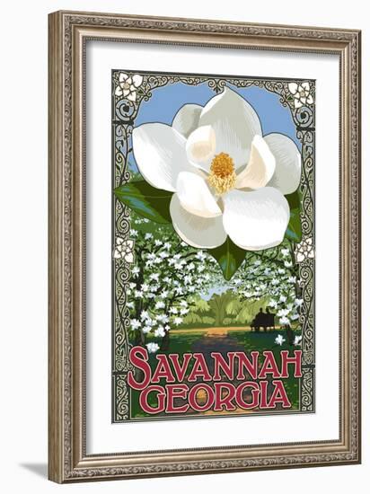 Single White Magnolia - Savannah, Georgia-Lantern Press-Framed Art Print