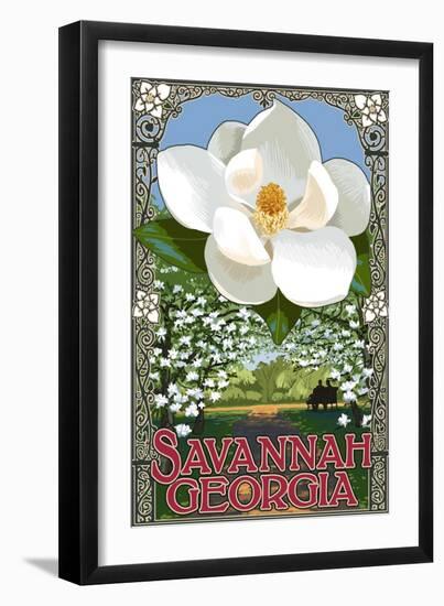 Single White Magnolia - Savannah, Georgia-Lantern Press-Framed Art Print