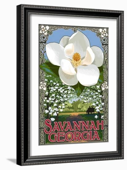 Single White Magnolia - Savannah, Georgia-Lantern Press-Framed Art Print