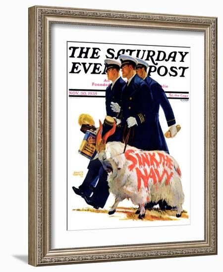 "Sink the Navy," Saturday Evening Post Cover, November 30, 1935-Albert W. Hampson-Framed Giclee Print