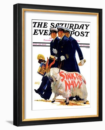 "Sink the Navy," Saturday Evening Post Cover, November 30, 1935-Albert W. Hampson-Framed Giclee Print