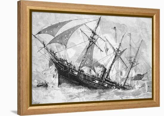 Sinking of the "Alabama", 19 June 1864, Engraved by Schultz-Julian Oliver Davidson-Framed Premier Image Canvas