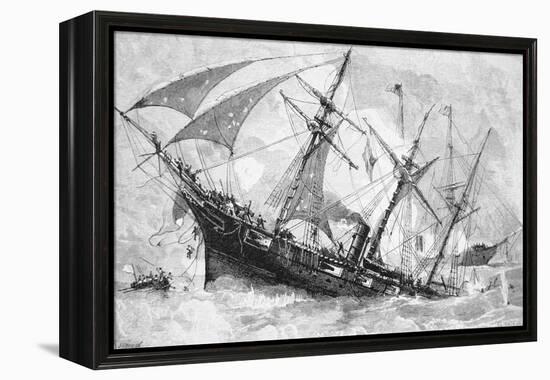 Sinking of the "Alabama", 19 June 1864, Engraved by Schultz-Julian Oliver Davidson-Framed Premier Image Canvas