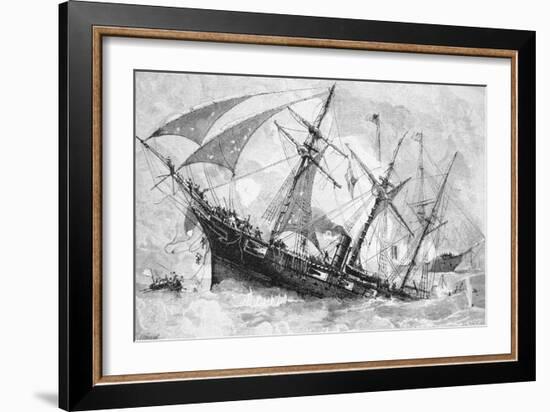 Sinking of the "Alabama", 19 June 1864, Engraved by Schultz-Julian Oliver Davidson-Framed Giclee Print