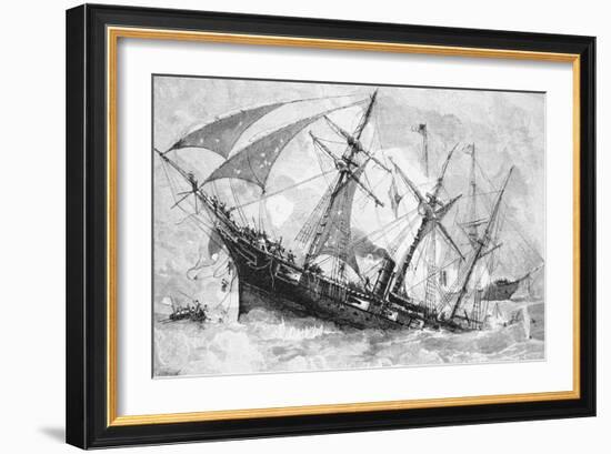 Sinking of the "Alabama", 19 June 1864, Engraved by Schultz-Julian Oliver Davidson-Framed Giclee Print