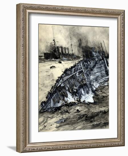 Sinking of the HMS Hogue, Cressy and Aboukir (W/C on Paper)-Charles Edward Dixon-Framed Giclee Print