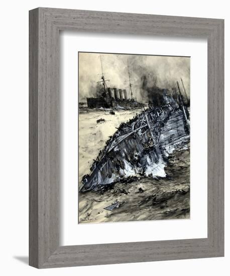 Sinking of the HMS Hogue, Cressy and Aboukir (W/C on Paper)-Charles Edward Dixon-Framed Giclee Print