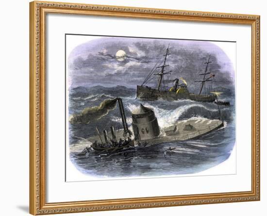 Sinking of the Ironclad USS Monitor in a Gale Off North Carolina, c.1862-null-Framed Giclee Print