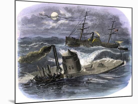 Sinking of the Ironclad USS Monitor in a Gale Off North Carolina, c.1862-null-Mounted Giclee Print