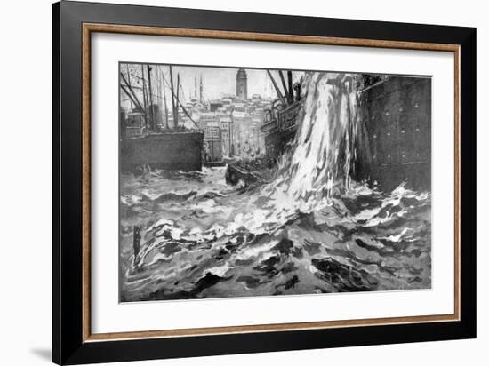 Sinking of the Merchant Ship 'Stamboul, Istanbul Harbour. May 25th 1915-null-Framed Giclee Print