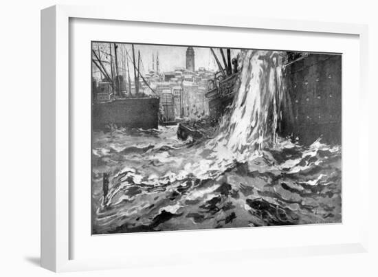 Sinking of the Merchant Ship 'Stamboul, Istanbul Harbour. May 25th 1915-null-Framed Giclee Print