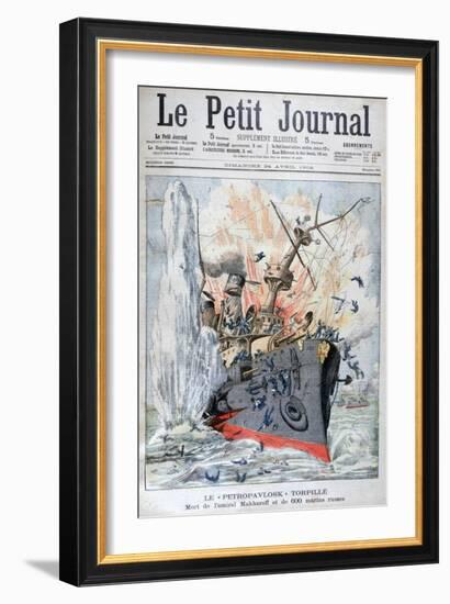 Sinking of the Russian Battleship 'Petropavlosk, Russo-Japanese War, 13th April 1904-null-Framed Giclee Print