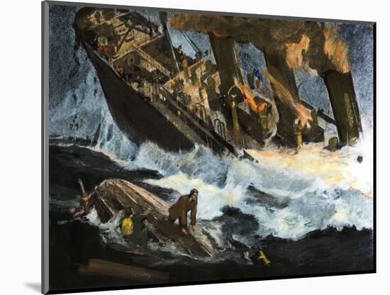 Sinking of the Titanic in the North Atlantic, 1912. Colour Engraving of the 20Th Century.-null-Mounted Giclee Print