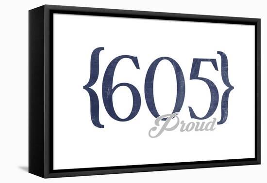 Sioux Falls, South Dakota - 605 Area Code (Blue)-Lantern Press-Framed Stretched Canvas