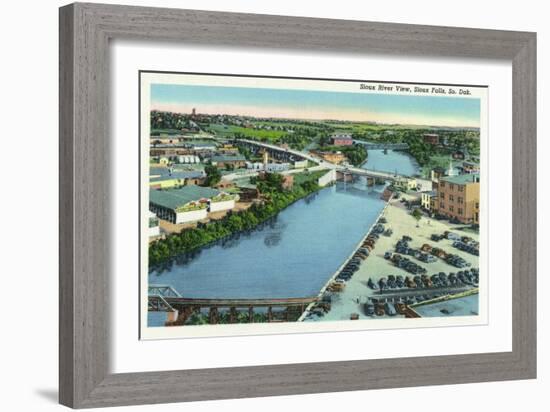 Sioux Falls, South Dakota, Aerial View of the Sioux River-Lantern Press-Framed Art Print