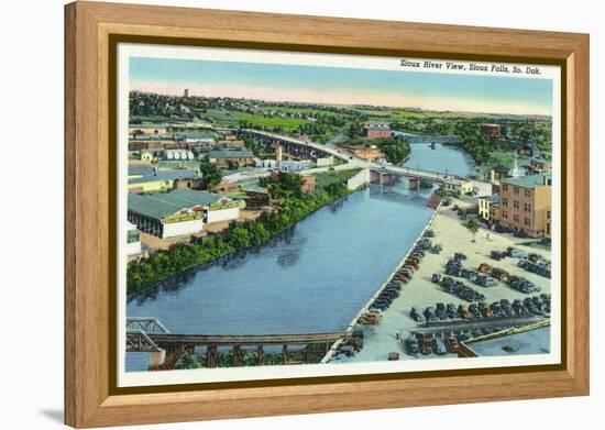 Sioux Falls, South Dakota, Aerial View of the Sioux River-Lantern Press-Framed Stretched Canvas