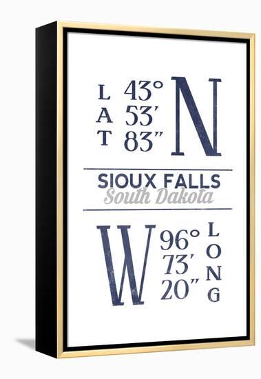 Sioux Falls, South Dakota - Latitude and Longitude (Blue)-Lantern Press-Framed Stretched Canvas