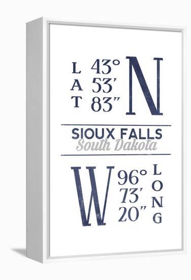 Sioux Falls, South Dakota - Latitude and Longitude (Blue)-Lantern Press-Framed Stretched Canvas