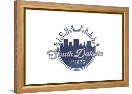 Sioux Falls, South Dakota - Skyline Seal (Blue)-Lantern Press-Framed Stretched Canvas