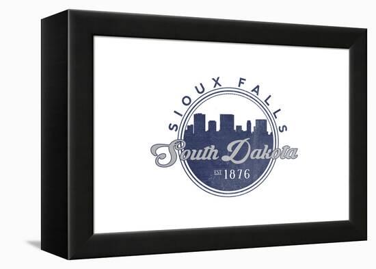 Sioux Falls, South Dakota - Skyline Seal (Blue)-Lantern Press-Framed Stretched Canvas