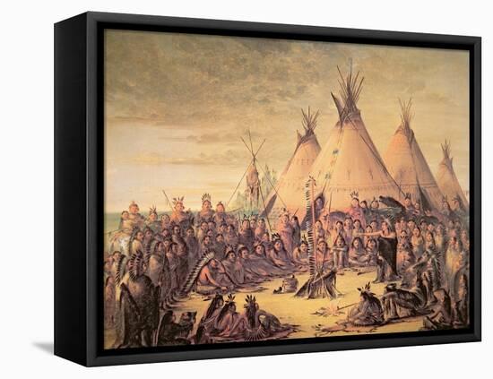 Sioux Indian Council, 1847-George Catlin-Framed Premier Image Canvas