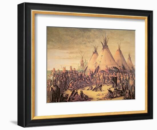 Sioux Indian Council, 1847-George Catlin-Framed Giclee Print