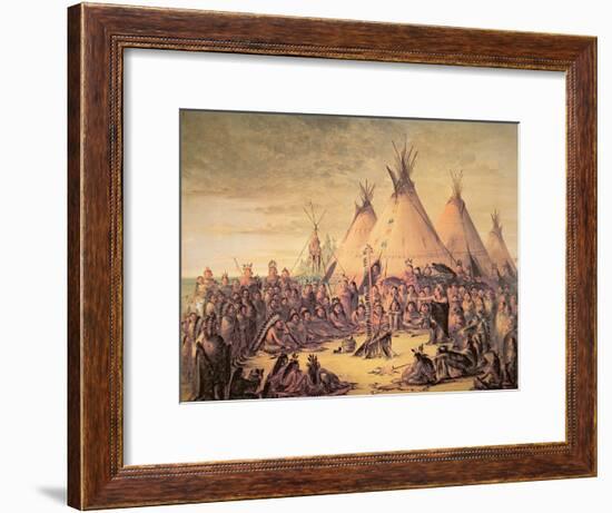 Sioux Indian Council, 1847-George Catlin-Framed Giclee Print