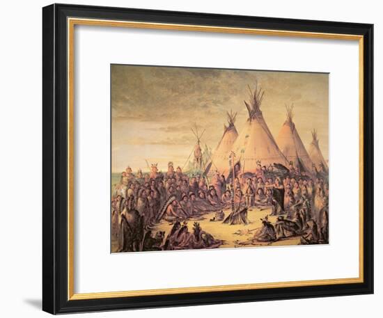 Sioux Indian Council, 1847-George Catlin-Framed Giclee Print