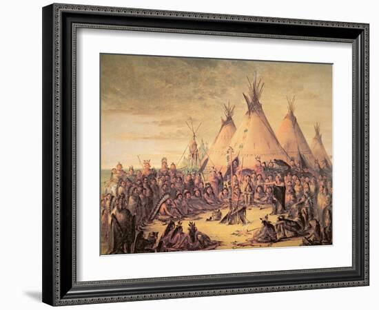 Sioux Indian Council, 1847-George Catlin-Framed Giclee Print