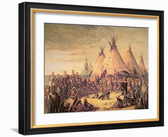 Sioux Indian Council, 1847-George Catlin-Framed Giclee Print