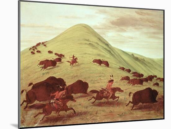 Sioux Indians Hunting Buffalo, 1835-George Catlin-Mounted Giclee Print
