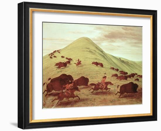 Sioux Indians Hunting Buffalo, 1835-George Catlin-Framed Giclee Print