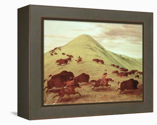 Sioux Indians Hunting Buffalo, 1835-George Catlin-Framed Premier Image Canvas