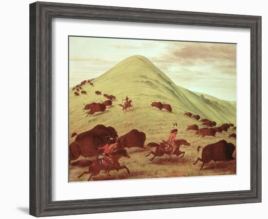 Sioux Indians Hunting Buffalo, 1835-George Catlin-Framed Giclee Print