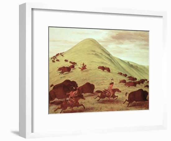Sioux Indians Hunting Buffalo, 1835-George Catlin-Framed Giclee Print