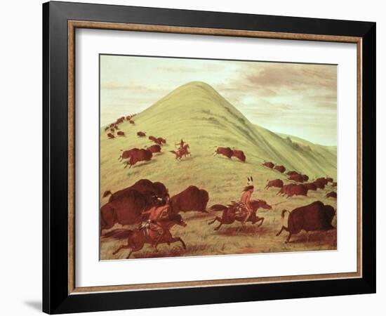 Sioux Indians Hunting Buffalo, 1835-George Catlin-Framed Giclee Print