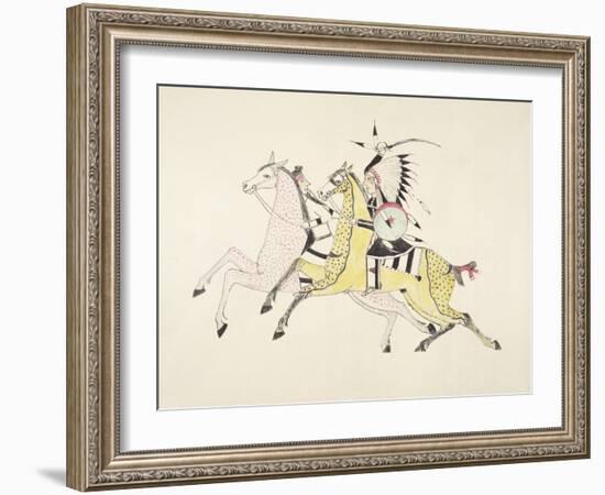 Sioux Warrior Armed with Sabre Attacking a Crow Indian-Kills Two-Framed Giclee Print