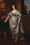 Portrait of Queen Henrietta-Maria, Full Length Wearing a Grey Satin Dress, by a Table, with a…-Sir Anthony Van Dyck (Follower of)-Giclee Print