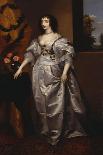 Portrait of Queen Henrietta-Maria, Full Length Wearing a Grey Satin Dress, by a Table, with a…-Sir Anthony Van Dyck (Follower of)-Mounted Giclee Print