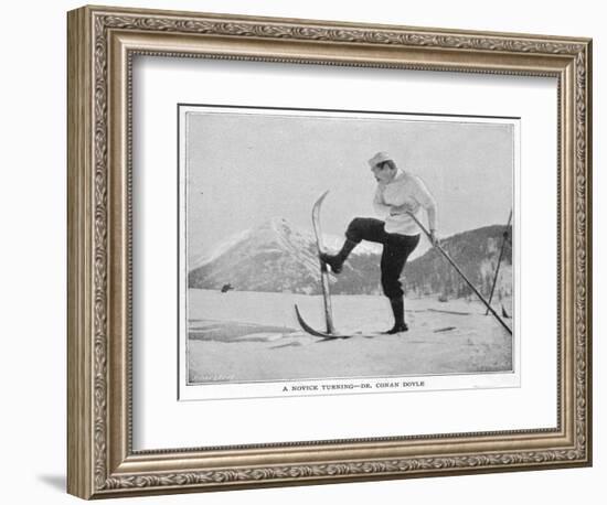 Sir Arthur Conan Doyle Demonstrating a Novice Turning Whilst Skiing in the Alps-null-Framed Photographic Print