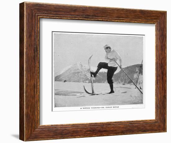 Sir Arthur Conan Doyle Demonstrating a Novice Turning Whilst Skiing in the Alps-null-Framed Photographic Print