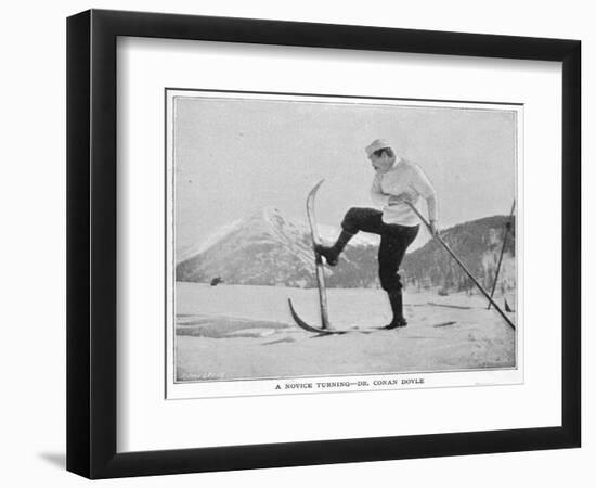 Sir Arthur Conan Doyle Demonstrating a Novice Turning Whilst Skiing in the Alps-null-Framed Photographic Print