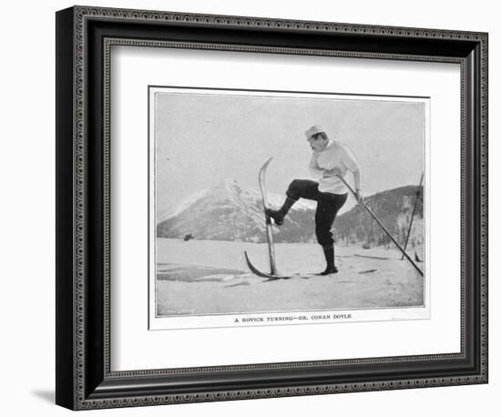 Sir Arthur Conan Doyle Demonstrating a Novice Turning Whilst Skiing in the Alps-null-Framed Photographic Print