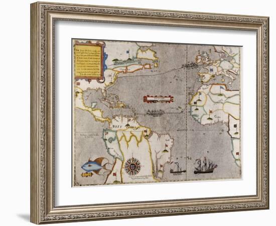 Sir Francis Drake's West Indian Voyage, Engraved Map circa 1589-null-Framed Giclee Print