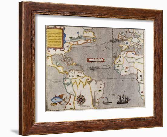 Sir Francis Drake's West Indian Voyage, Engraved Map circa 1589-null-Framed Giclee Print